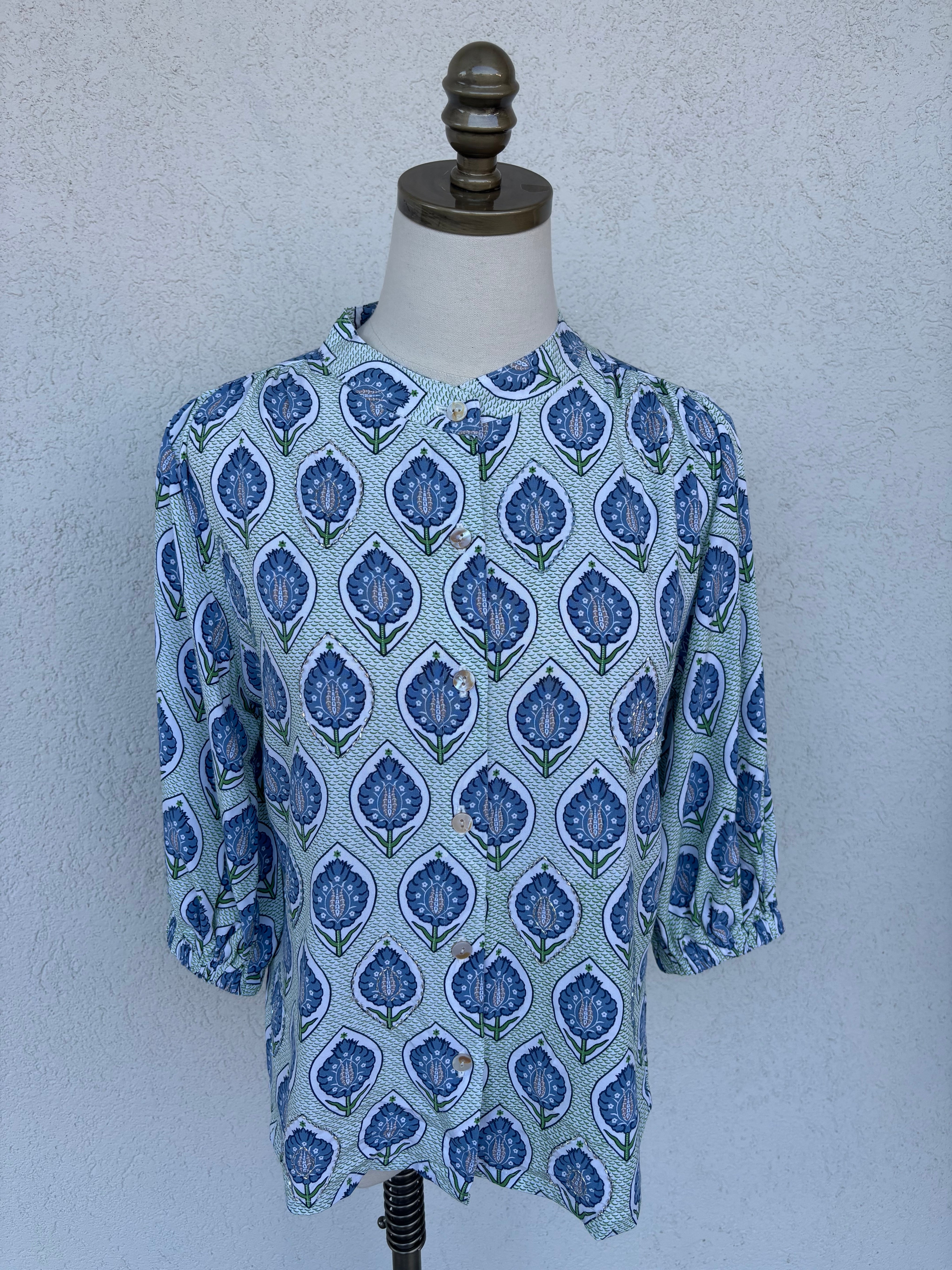 Bluebell Breeze Beaded Button Top