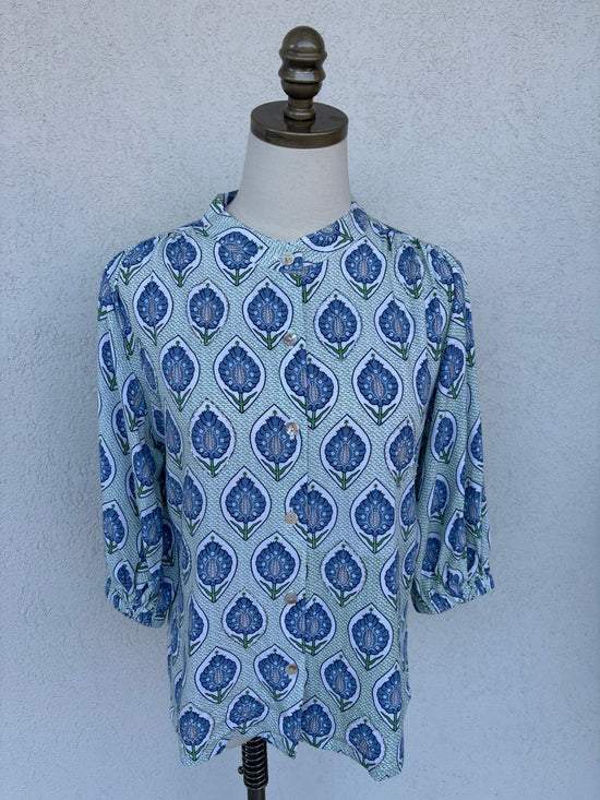 Bluebell Breeze Beaded Button Top