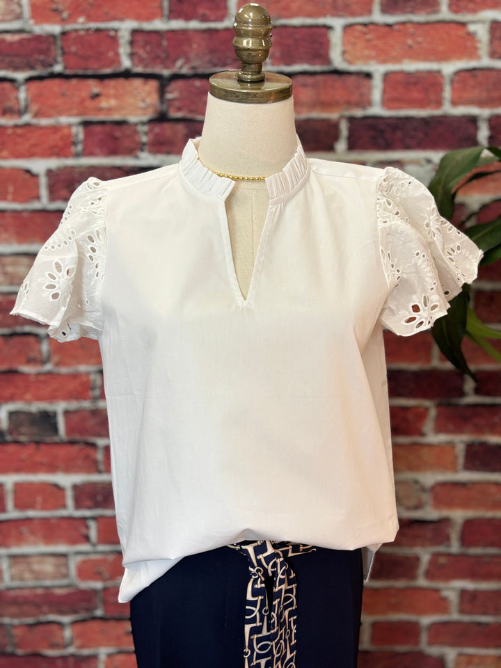 Dani Classic Cotton Poplin Flutter Sleeve Top