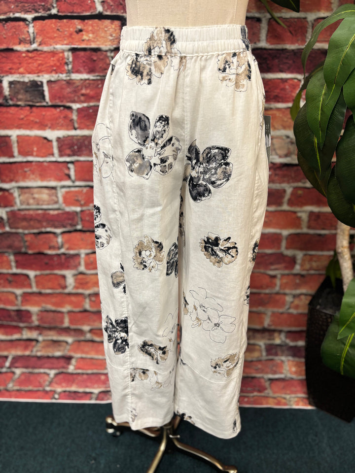 Neutral Bloom Linen Crop Pant