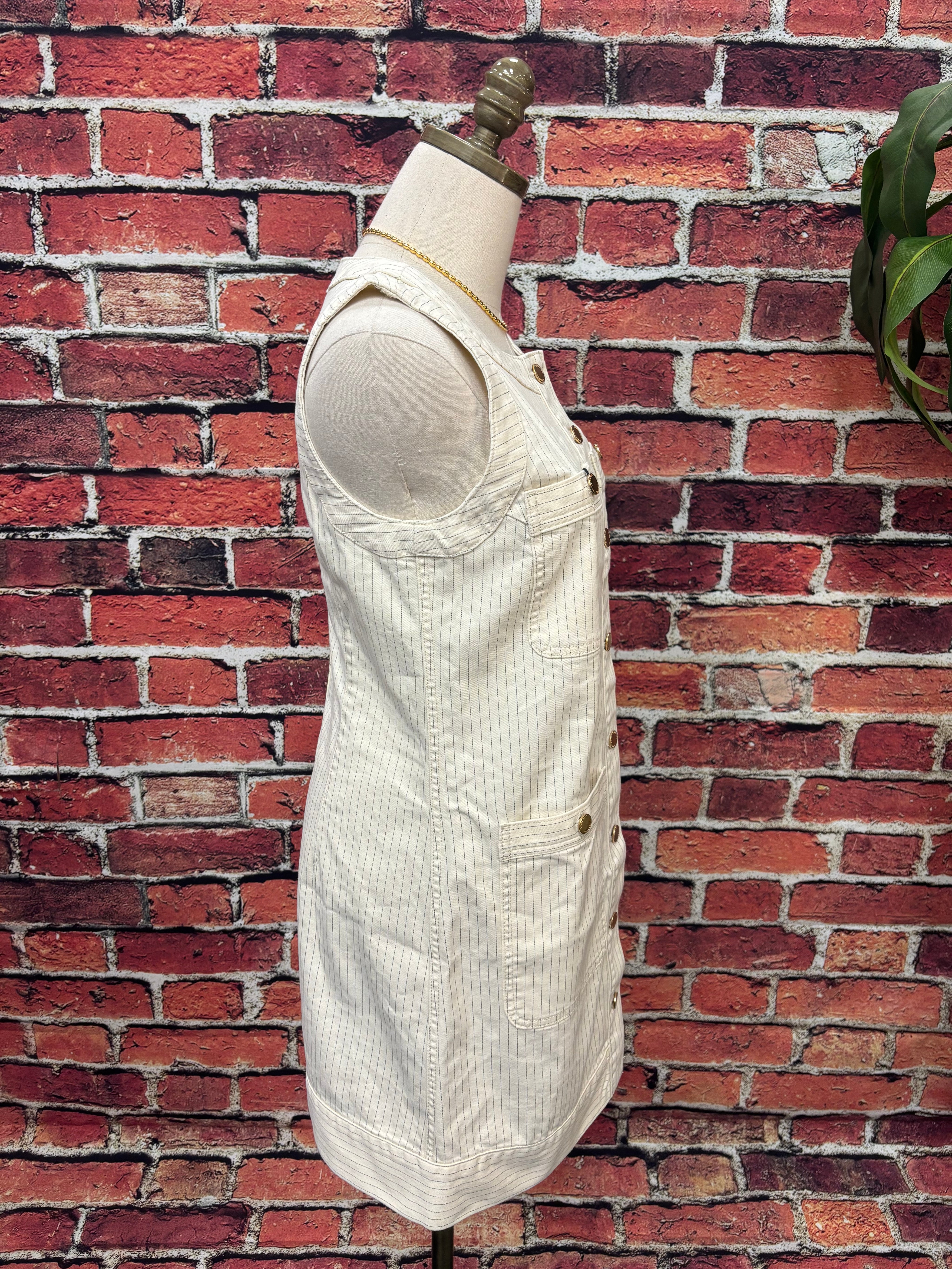 Pinstripe Button-Front Denim Dress