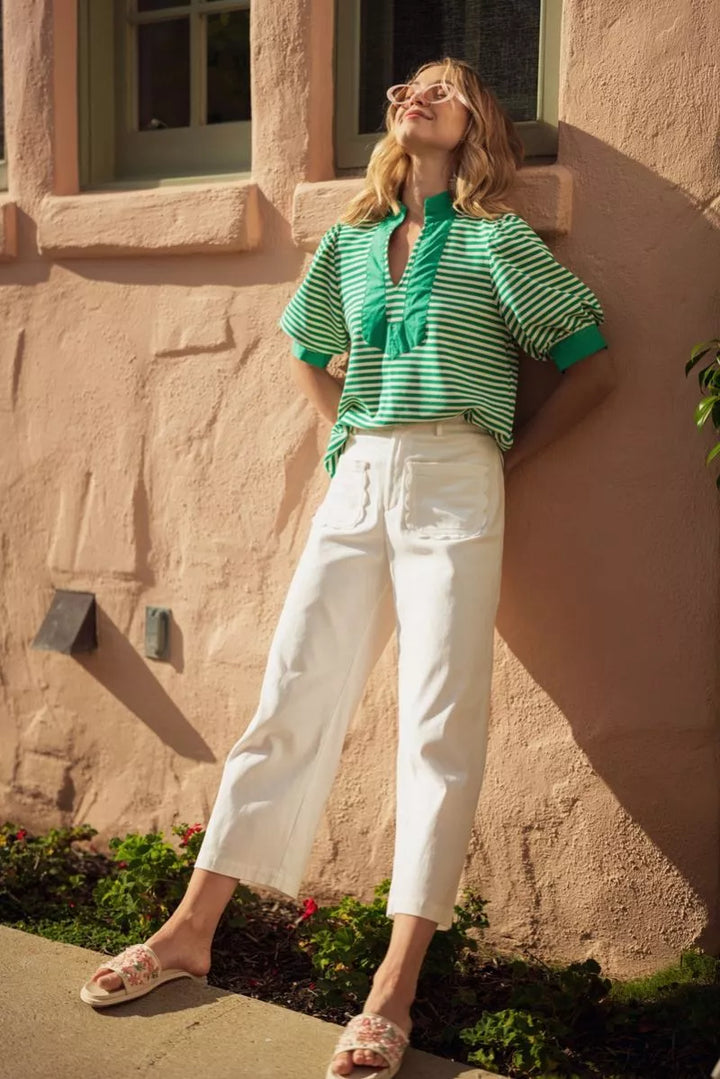 Scalloped Pocket Wide-Leg Crop Pants