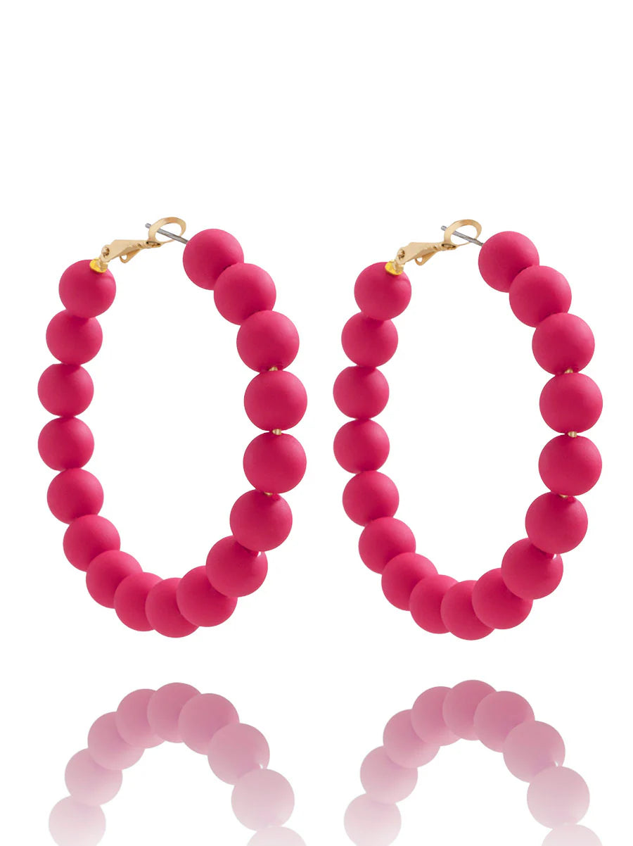 Chunky 8mm Matte Beaded Hoop Earring