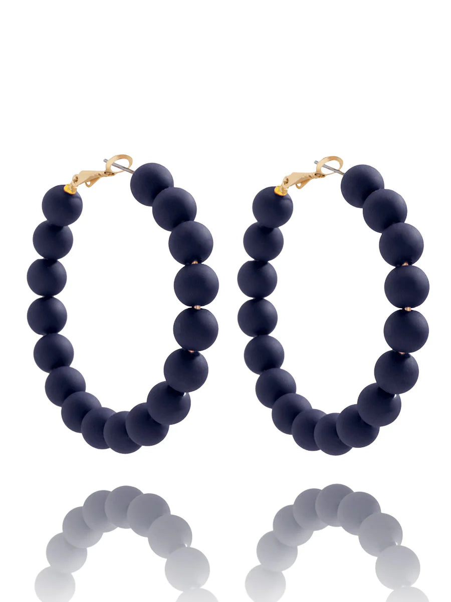 Chunky 8mm Matte Beaded Hoop Earring