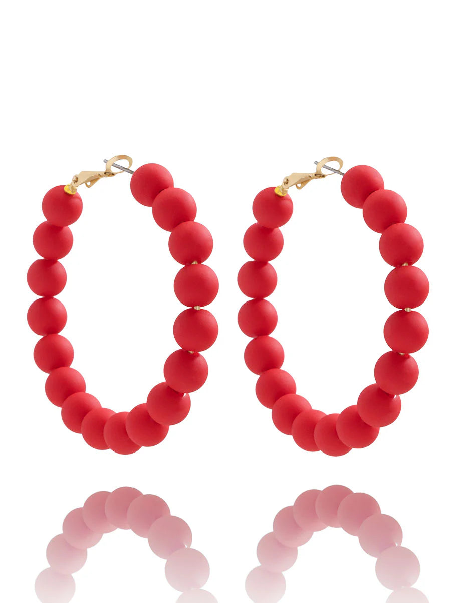 Chunky 8mm Matte Beaded Hoop Earring