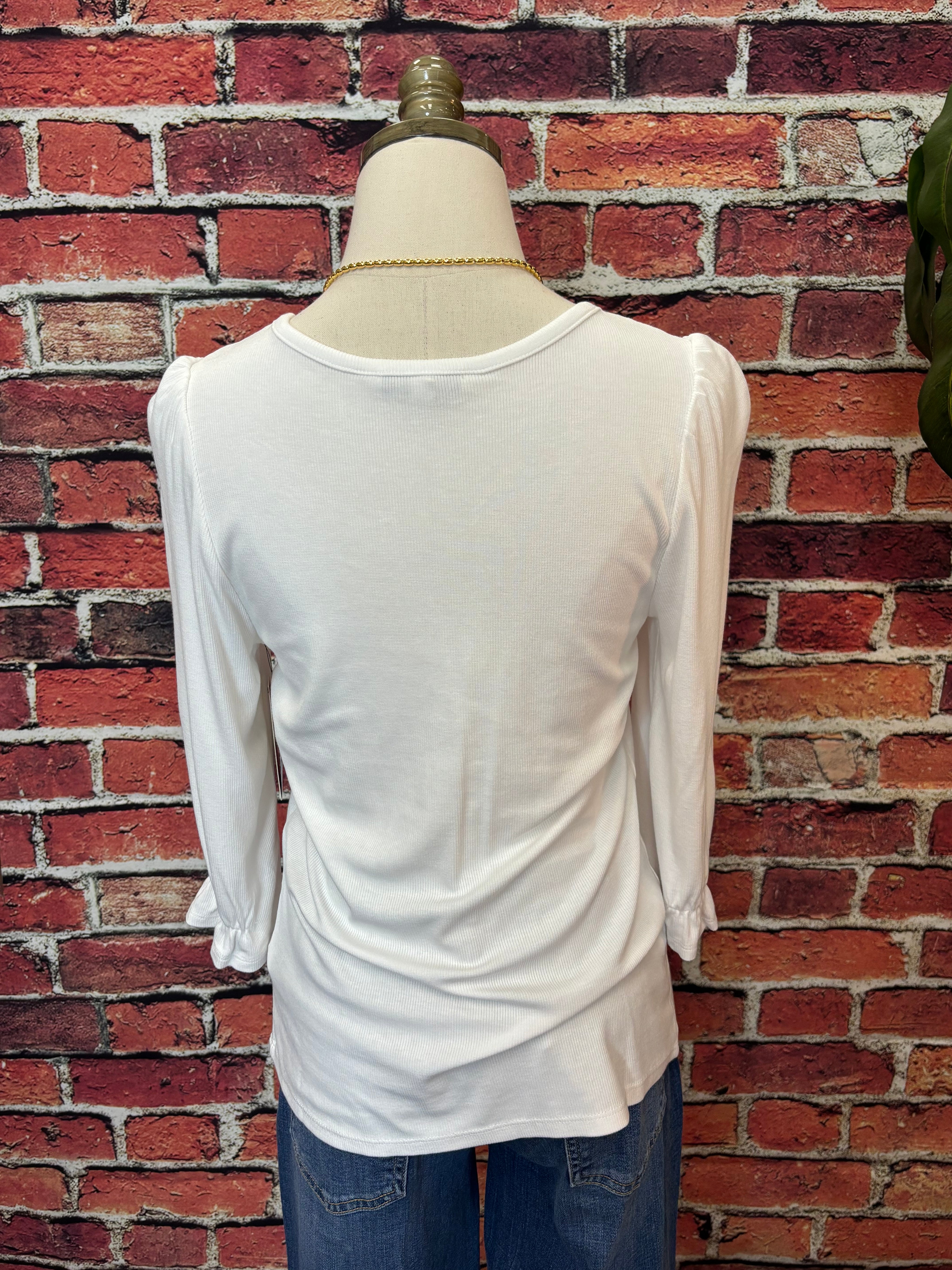 Elbow Sleeve Notch Knit Tee