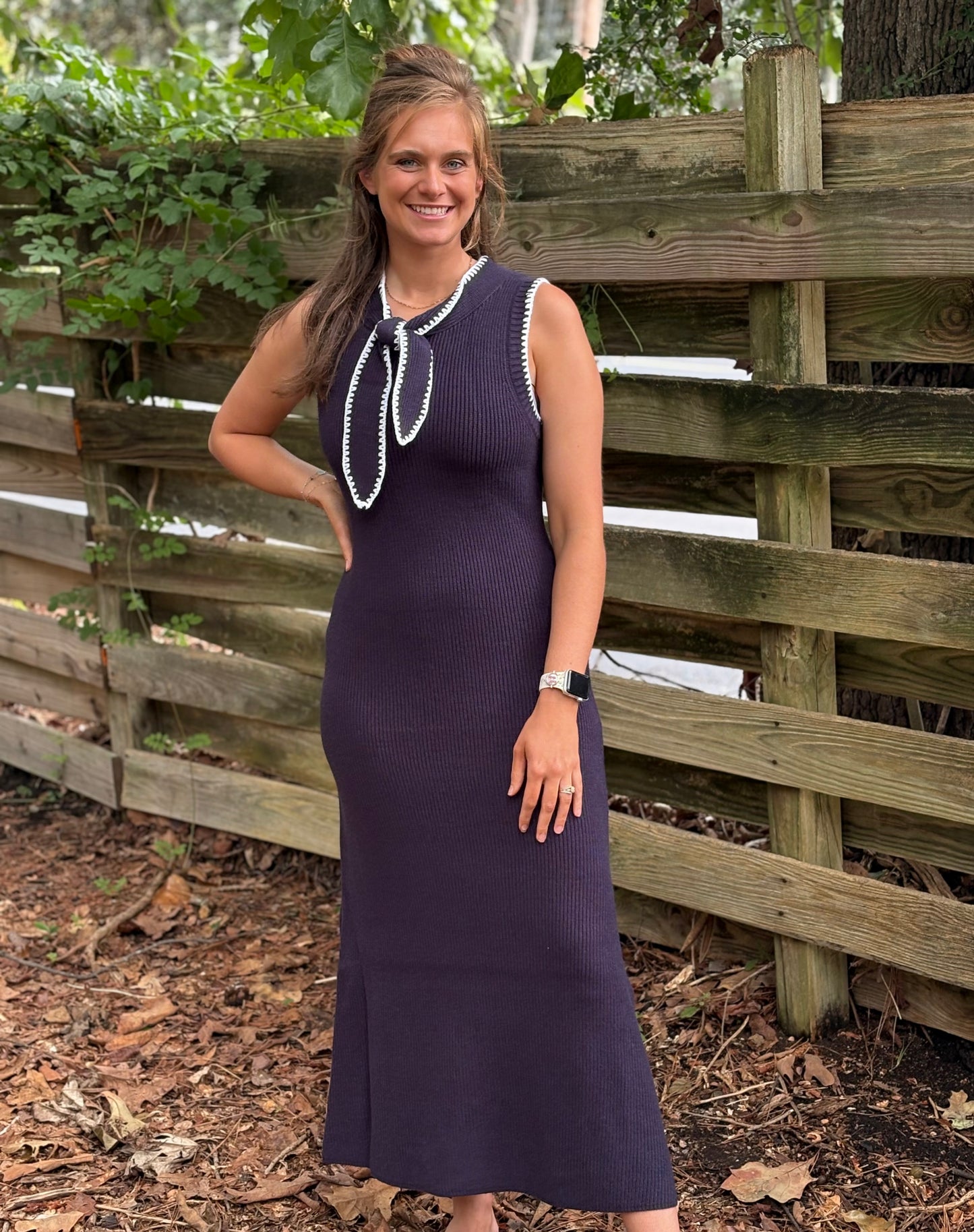 Whipstitch Bow Knit Maxi Dress