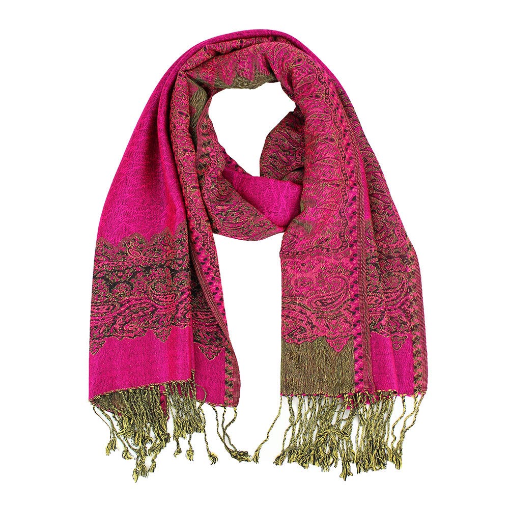 Border Pashmina Scarf Shawl with Fringe