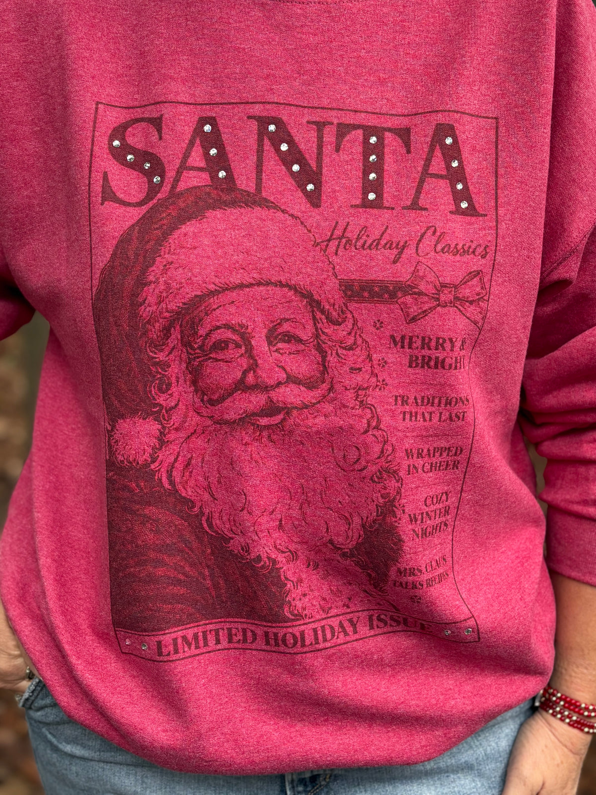 Vogue Rhinestone Magazine Santa Crew Neck Sweatshirt
