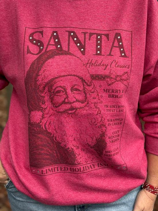 Vogue Rhinestone Magazine Santa Crew Neck Sweatshirt