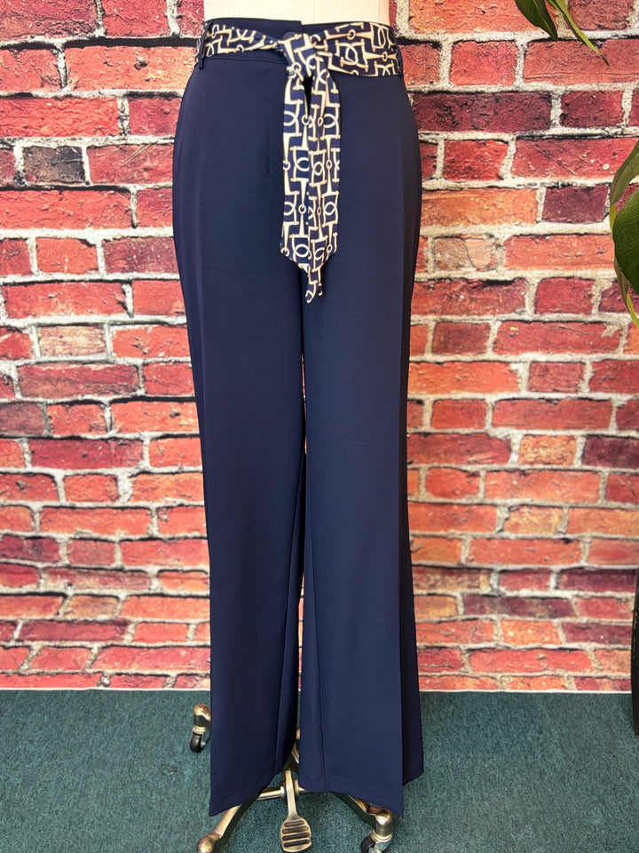 Navy Stretch Wide-Leg Pant with Statement Belt