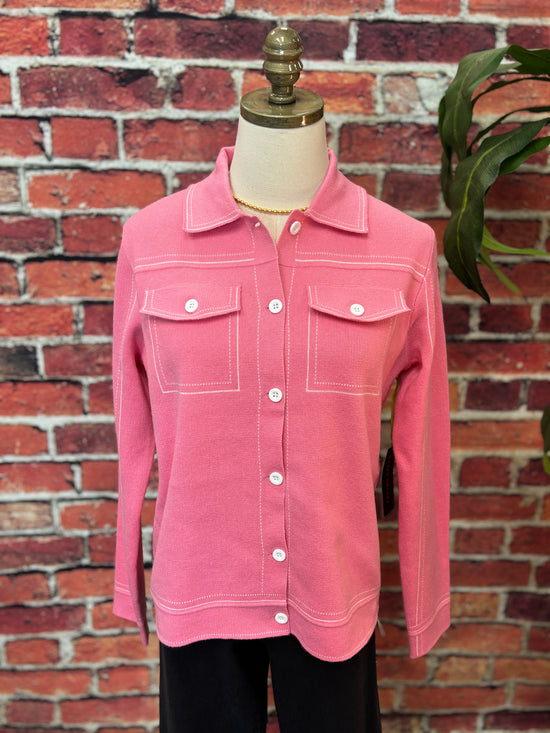 Contrast Stitch Knit Button-Up Cardigan