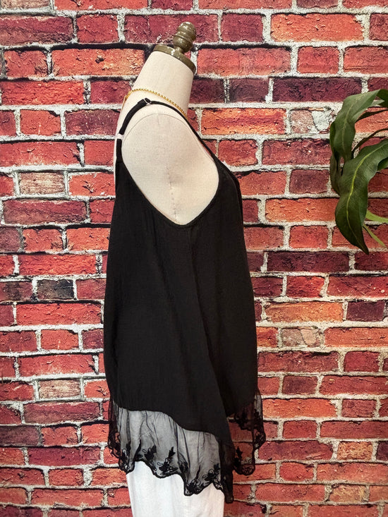 Black Cotton Lace Hem Cami