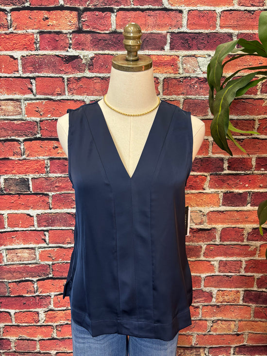 Sleeveless V-neck Woven-to-knit Top