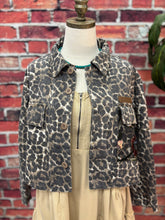 Load image into Gallery viewer, Leopard Denim Jacket with Sequin Floral Mesh Back
