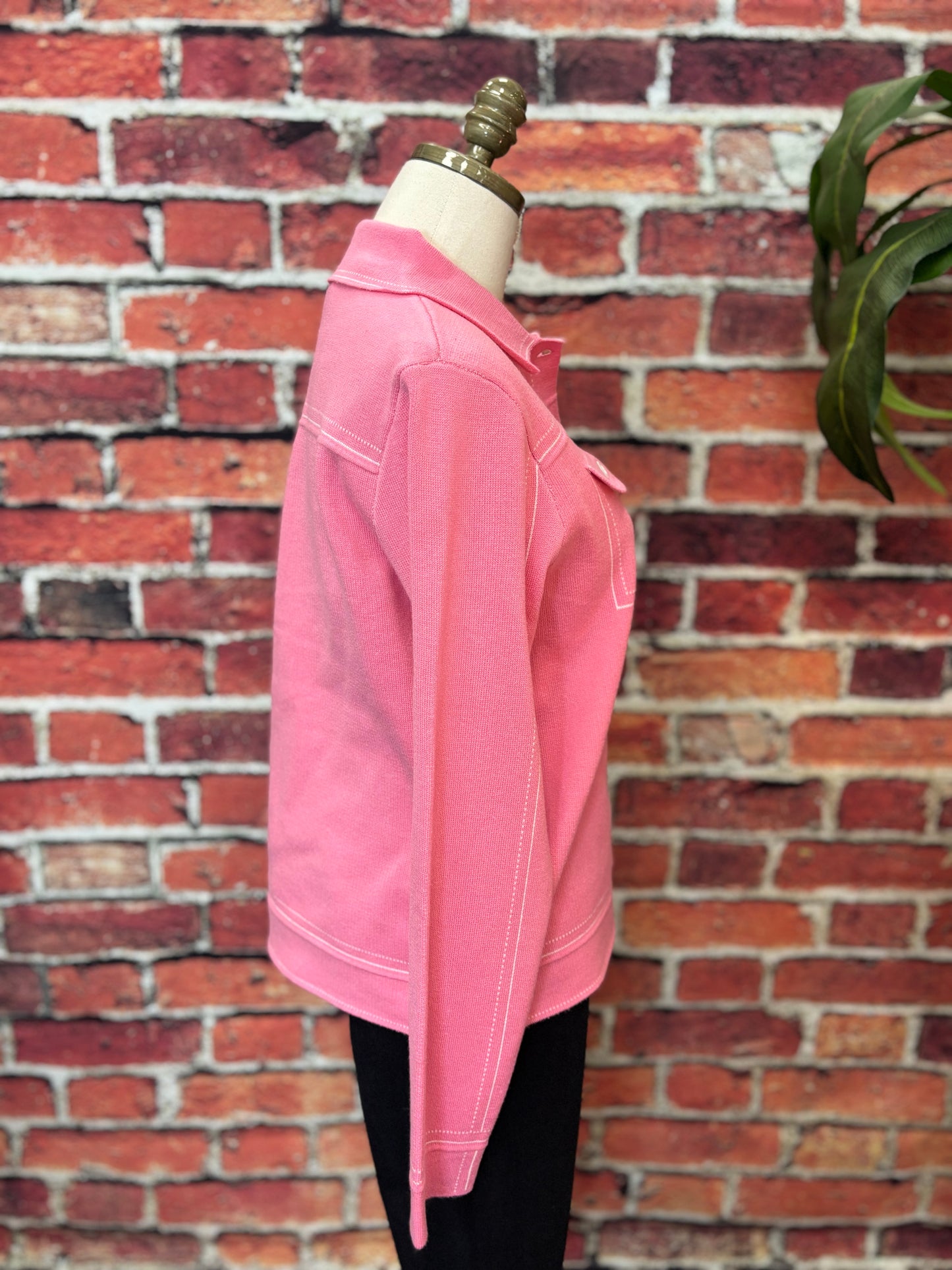 Contrast Stitch Knit Button-Up Cardigan
