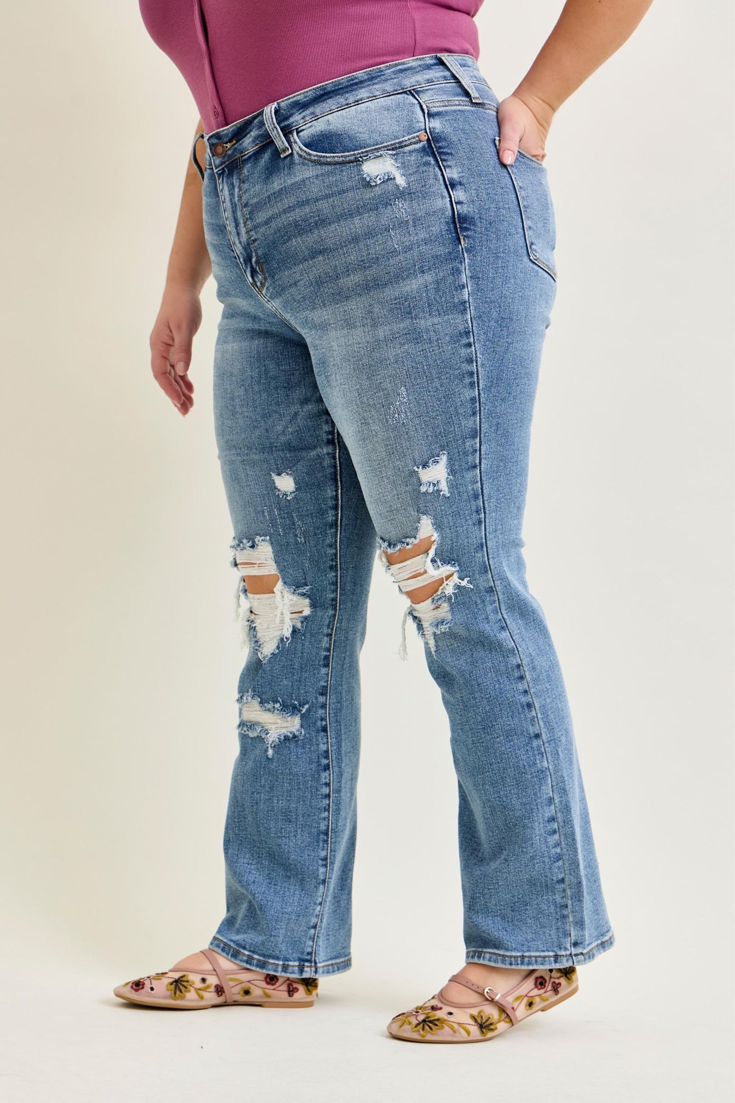 Judy Blue HW Stone Wash Destroyed Bootcut