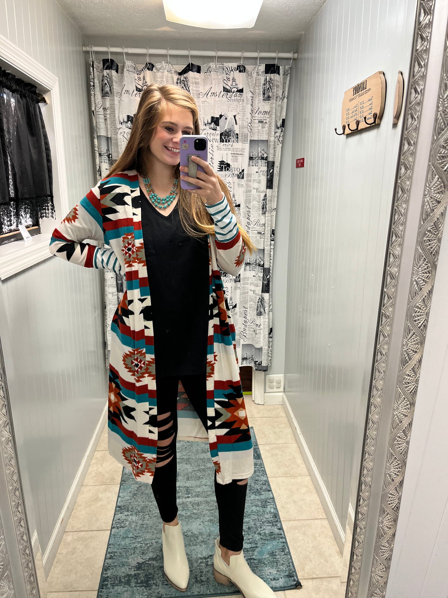 Aztec Long Duster Cardigan