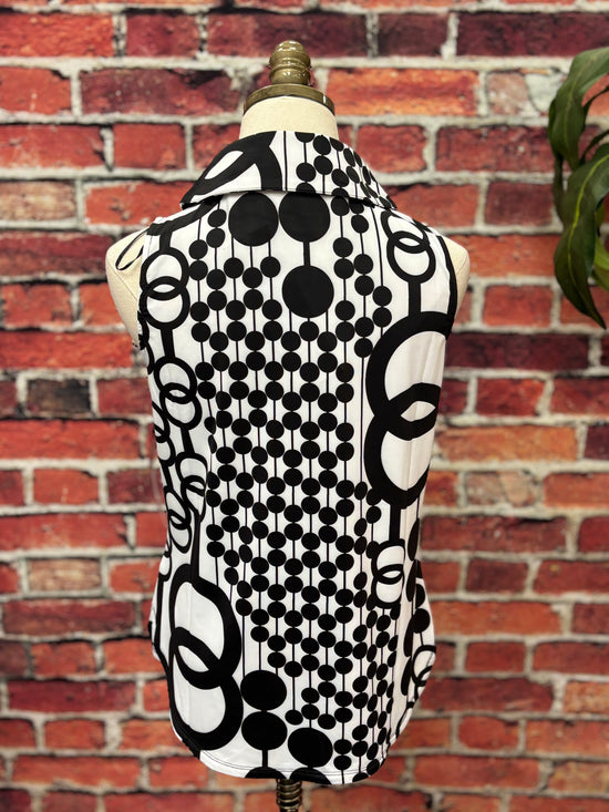 Black & White Modern Print Sleeveless UPF 50 Top