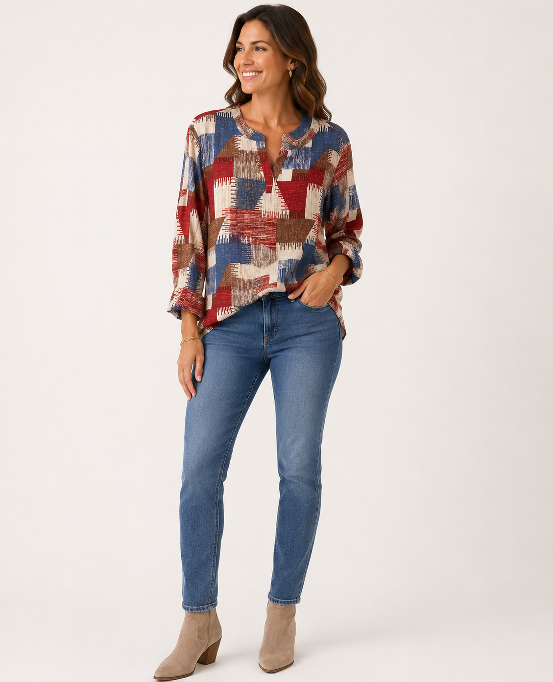 Abstract Print High-Low Woven Top