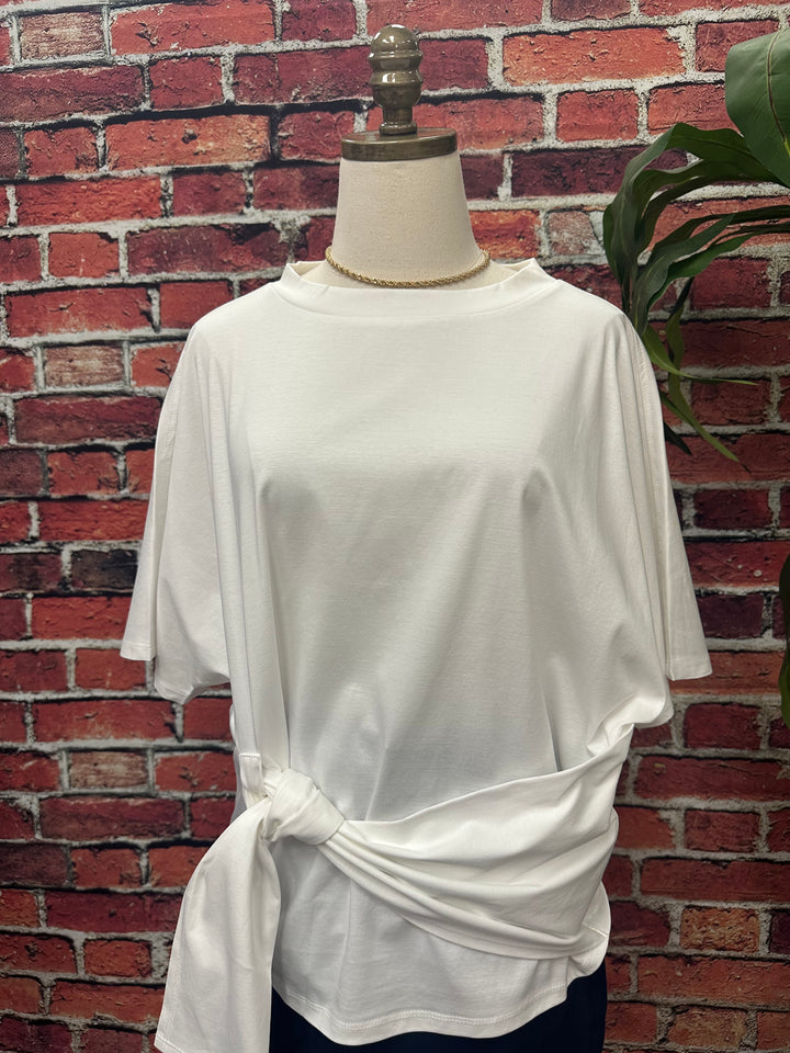 Glazed Cotton Batwing Waist Tie T-Shirt