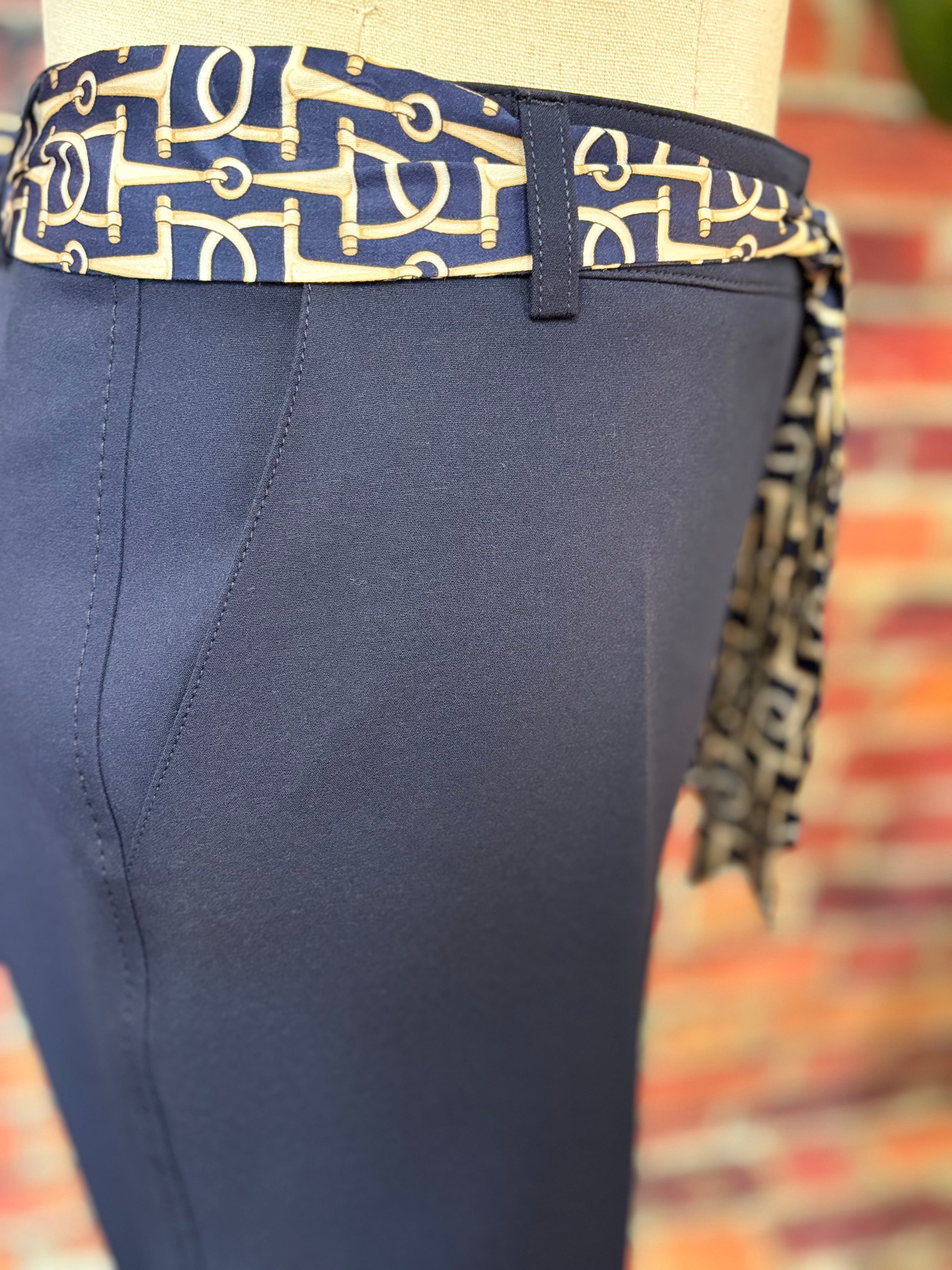 Navy Stretch Wide-Leg Pant with Statement Belt