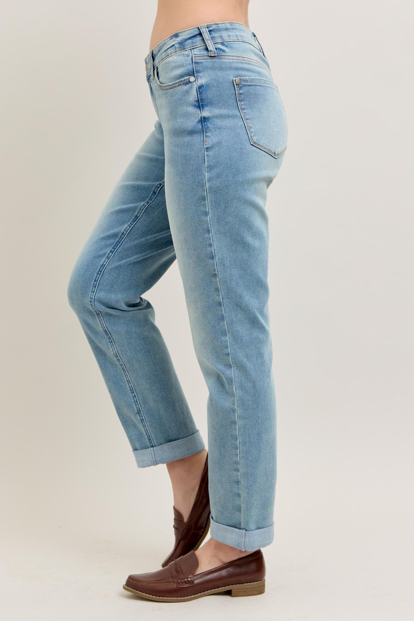 Judy Blue V-Front Cool Denim Cuff Boyfriend