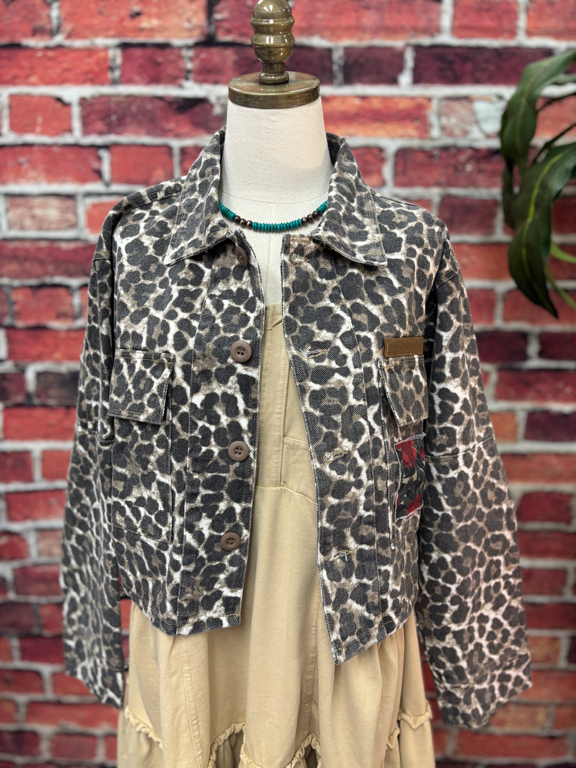 Leopard & Rose Patchwork Cropped Denim Jacket