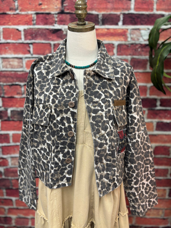 Leopard & Rose Patchwork Cropped Denim Jacket