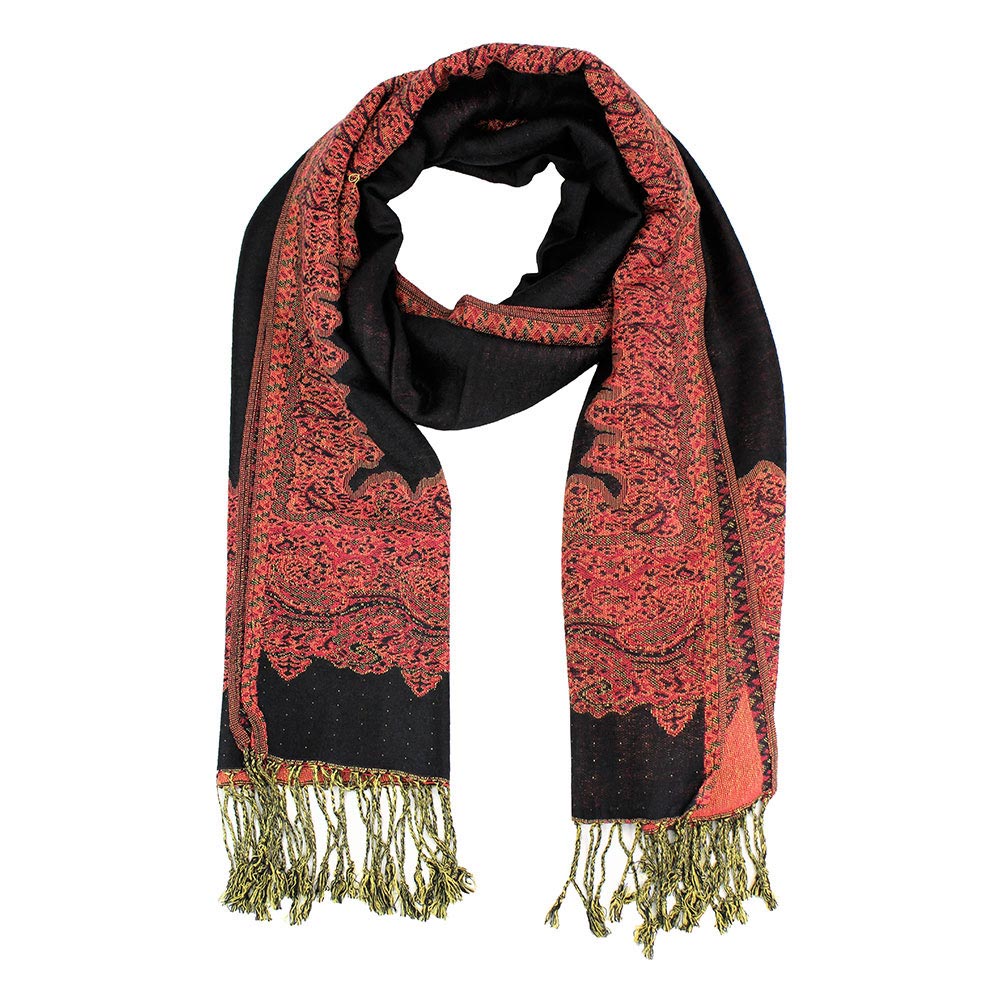 Border Pashmina Scarf Shawl with Fringe