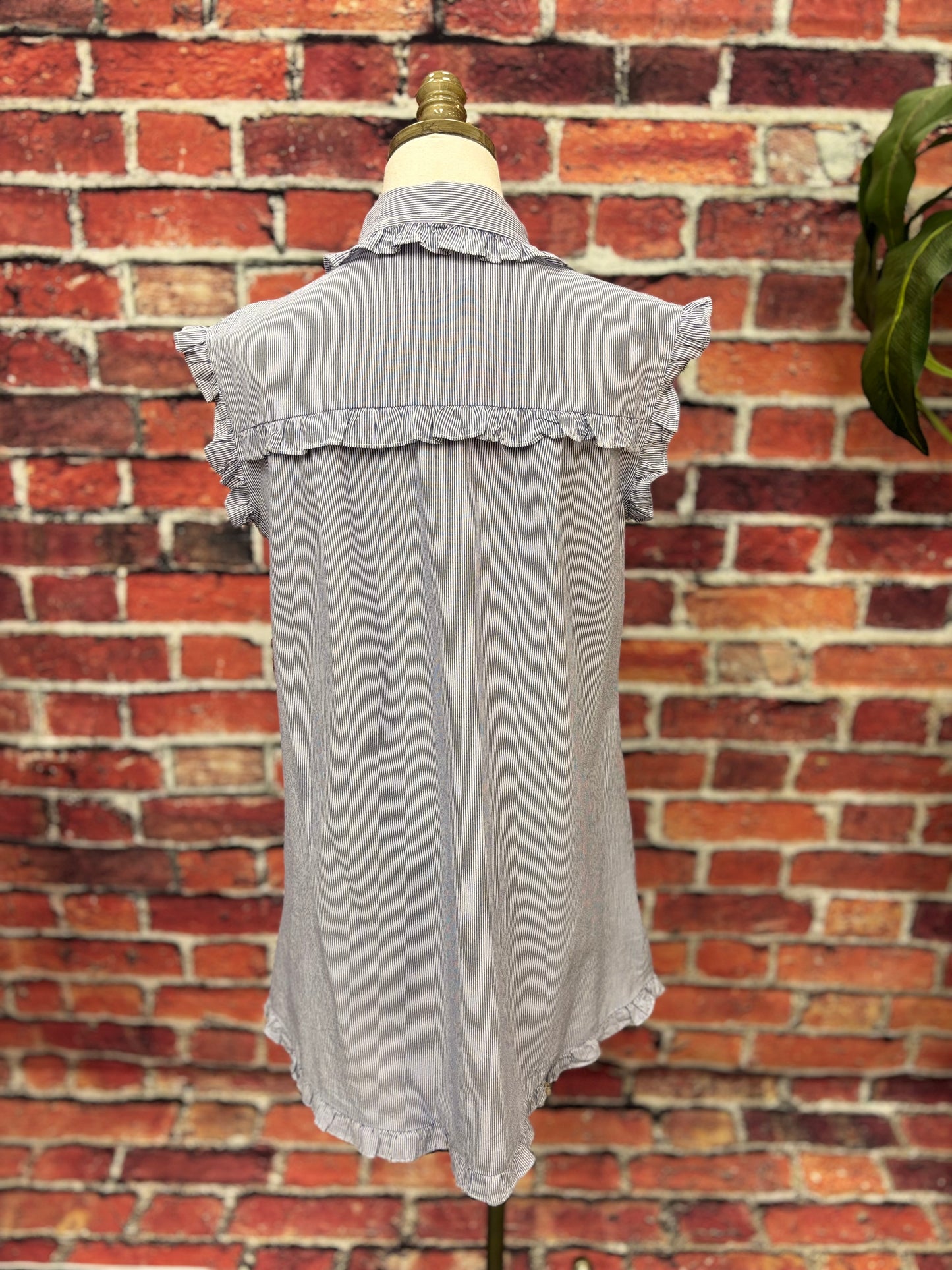 Blue & White Ruffle Button-Down Shirt Dress