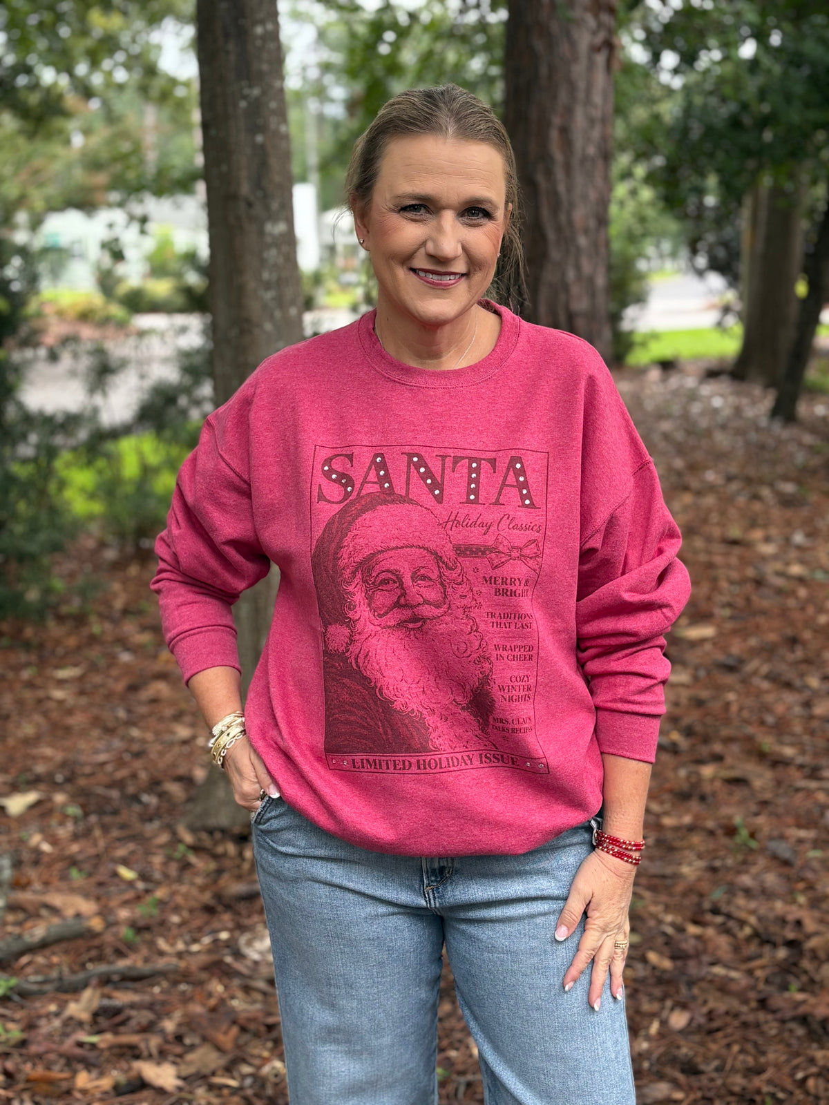 Vogue Rhinestone Magazine Santa Crew Neck Sweatshirt