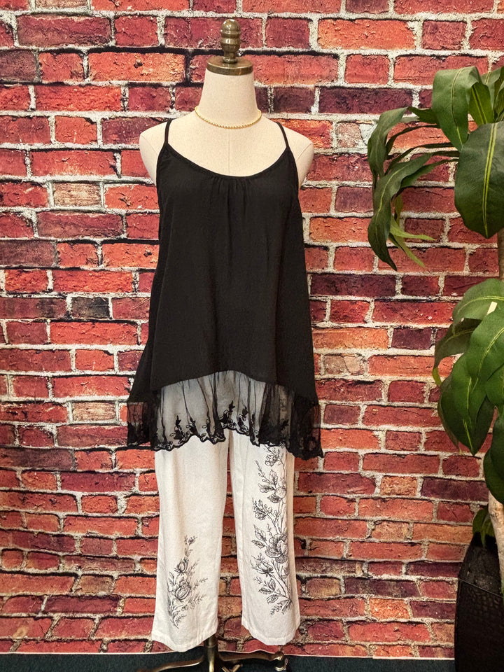 Black Cotton Lace Hem Cami