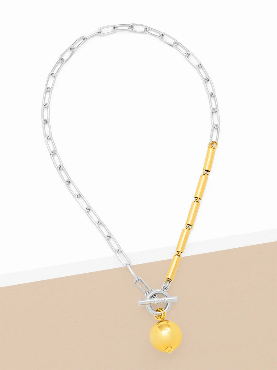 Two Toned Tube And Link Charm Necklace