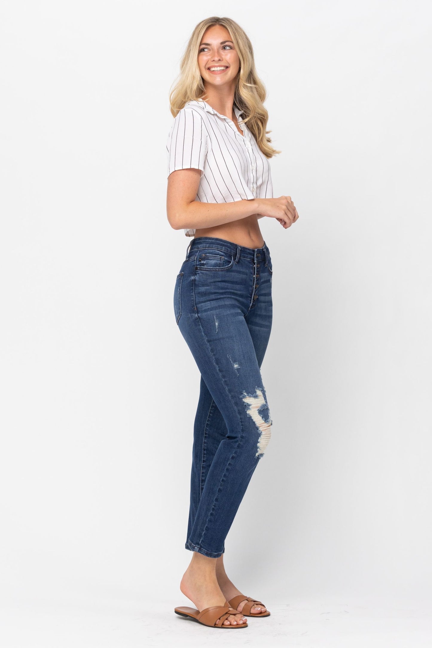 Judy Blue High Waist Zigzag Button Fly Boyfriend
