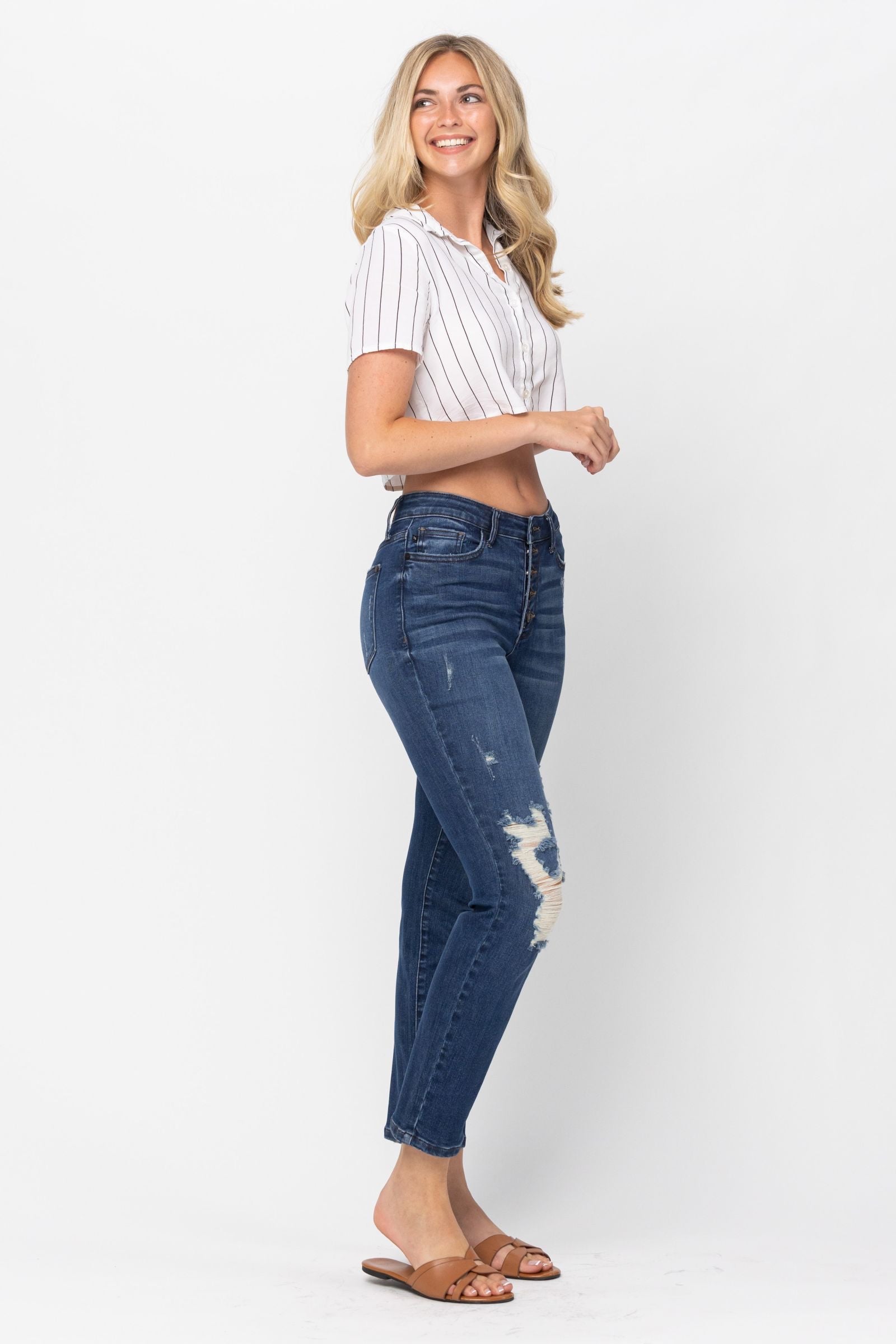 Judy Blue High Waist Zigzag Button Fly Boyfriend