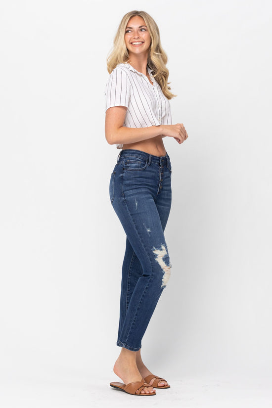 Judy Blue High Waist Zigzag Button Fly Boyfriend