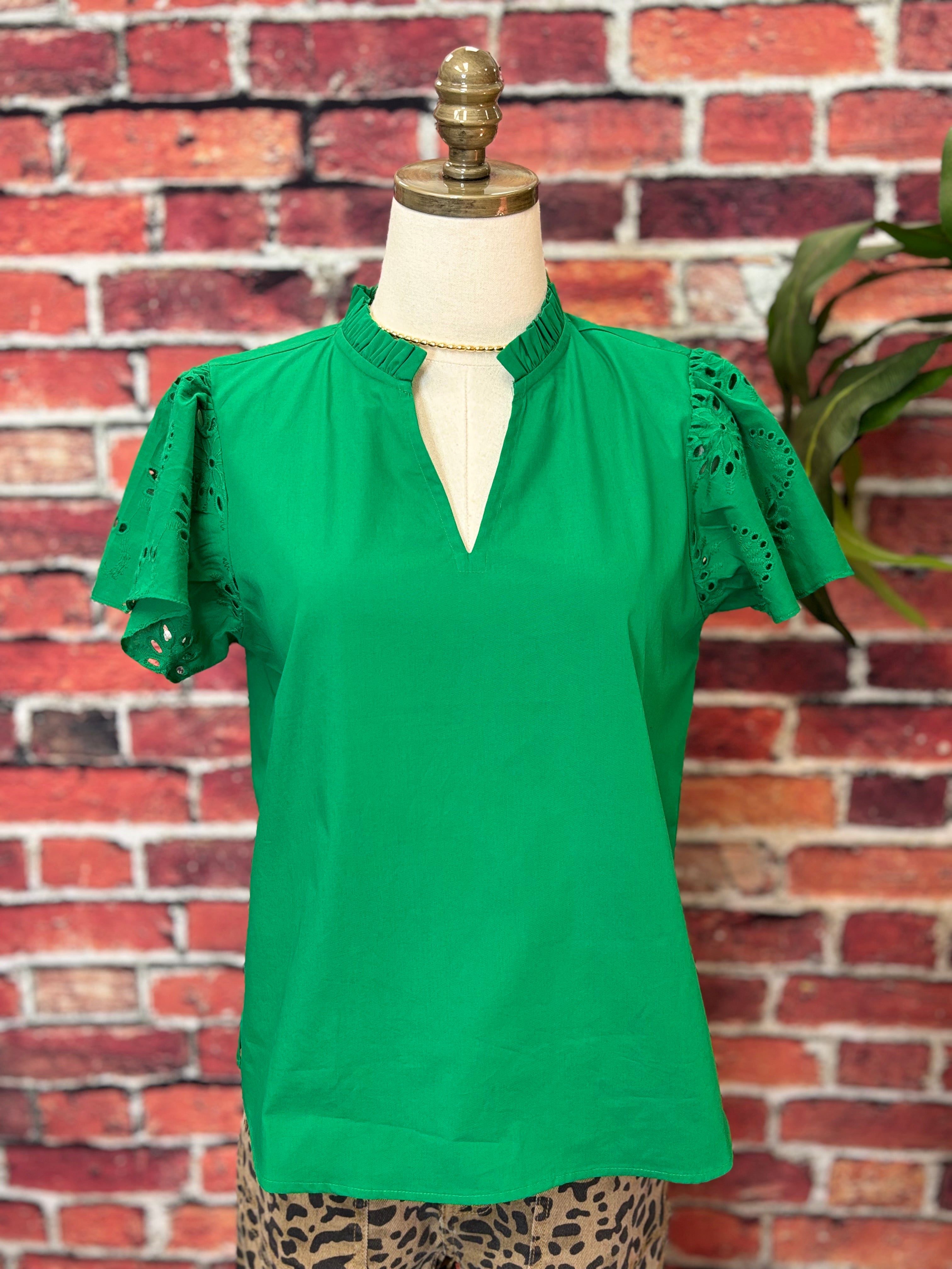 Dani Classic Cotton Poplin Flutter Sleeve Top *FINAL SALE*