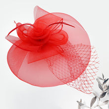 Load image into Gallery viewer, Mesh Flower Feather Fascinator Headband *FINAL SALE*
