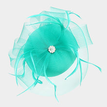 Load image into Gallery viewer, Jewel Accent Feather Mesh Fascinator
