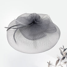 Load image into Gallery viewer, Mesh Flower Feather Fascinator Headband *FINAL SALE*
