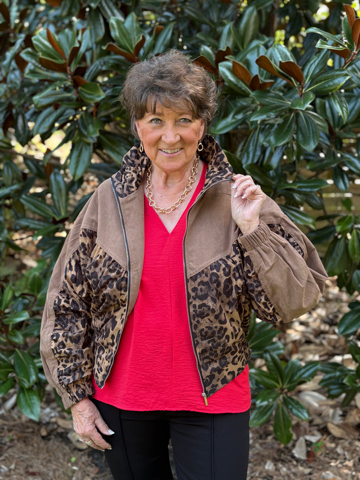 Leopard Corduroy Full Zip Jacket