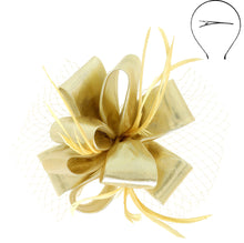 Load image into Gallery viewer, Feather Loop Bow Sinamay Fascinator
