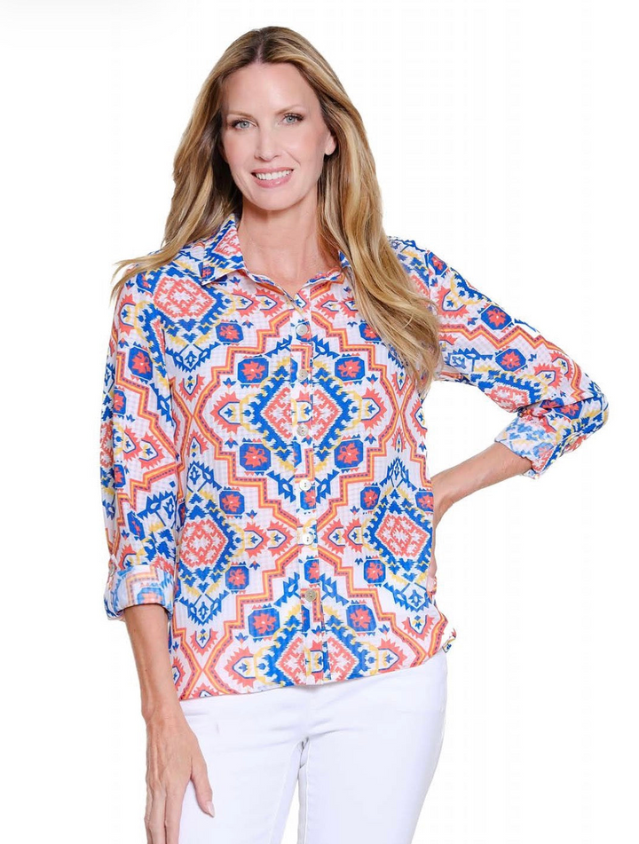 Sunset Mosaic Roll-Tab Shirt *FINAL SALE*