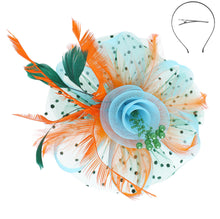 Load image into Gallery viewer, Feather Flower &amp; Leaf Fascinator
