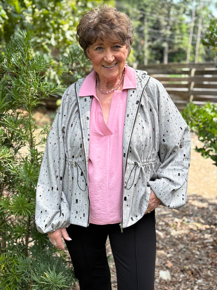 Bedazzled Laser Cut Drawstring Jacket
