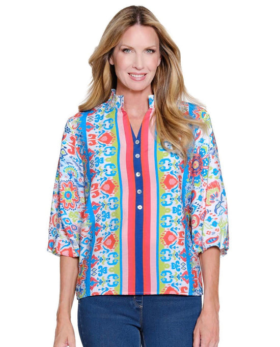 Coastal Mosaic Puff Sleeve Top *FINAL SALE*