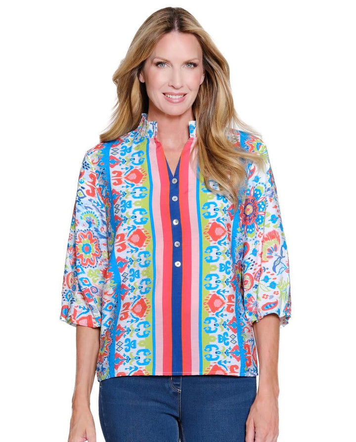 Coastal Mosaic Puff Sleeve Top *FINAL SALE*