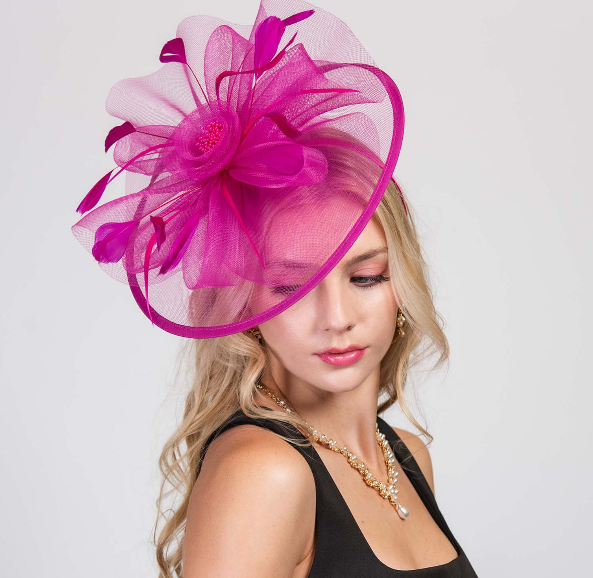 Floral Organza Mesh Ribbon Feathered Fascinator