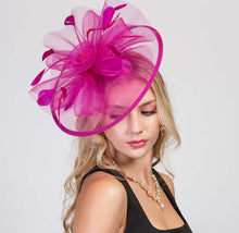 Load image into Gallery viewer, Floral Organza Mesh Ribbon Feathered Fascinator
